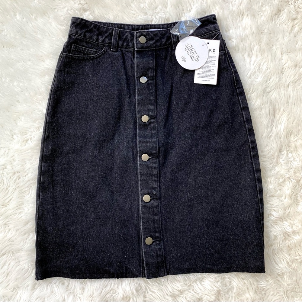 NWT NA-KD Button Up Front Black Denim Skirt